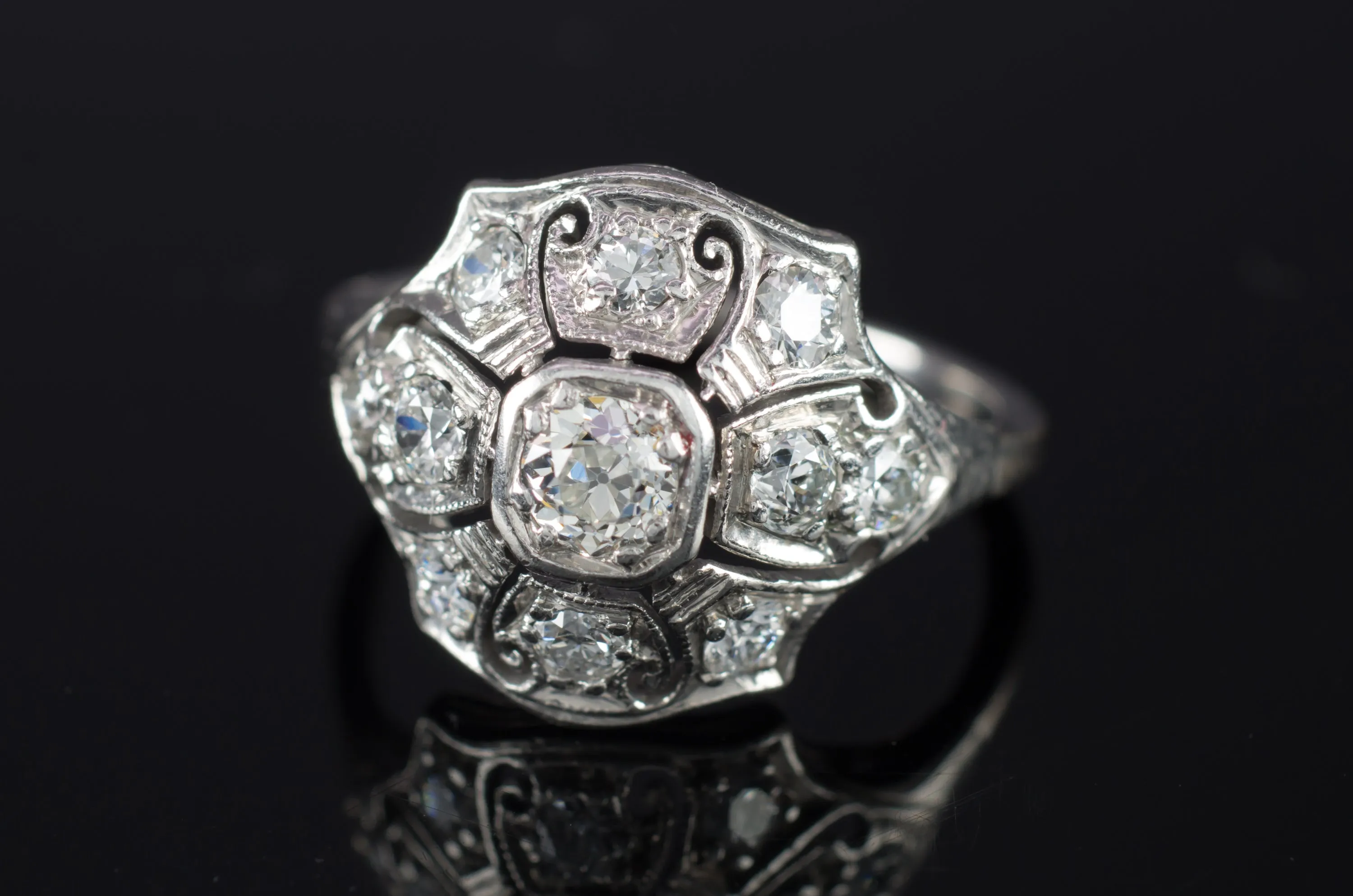 0.79CTW VINTAGE  OLD EUROPEAN CUT DIAMOND RING