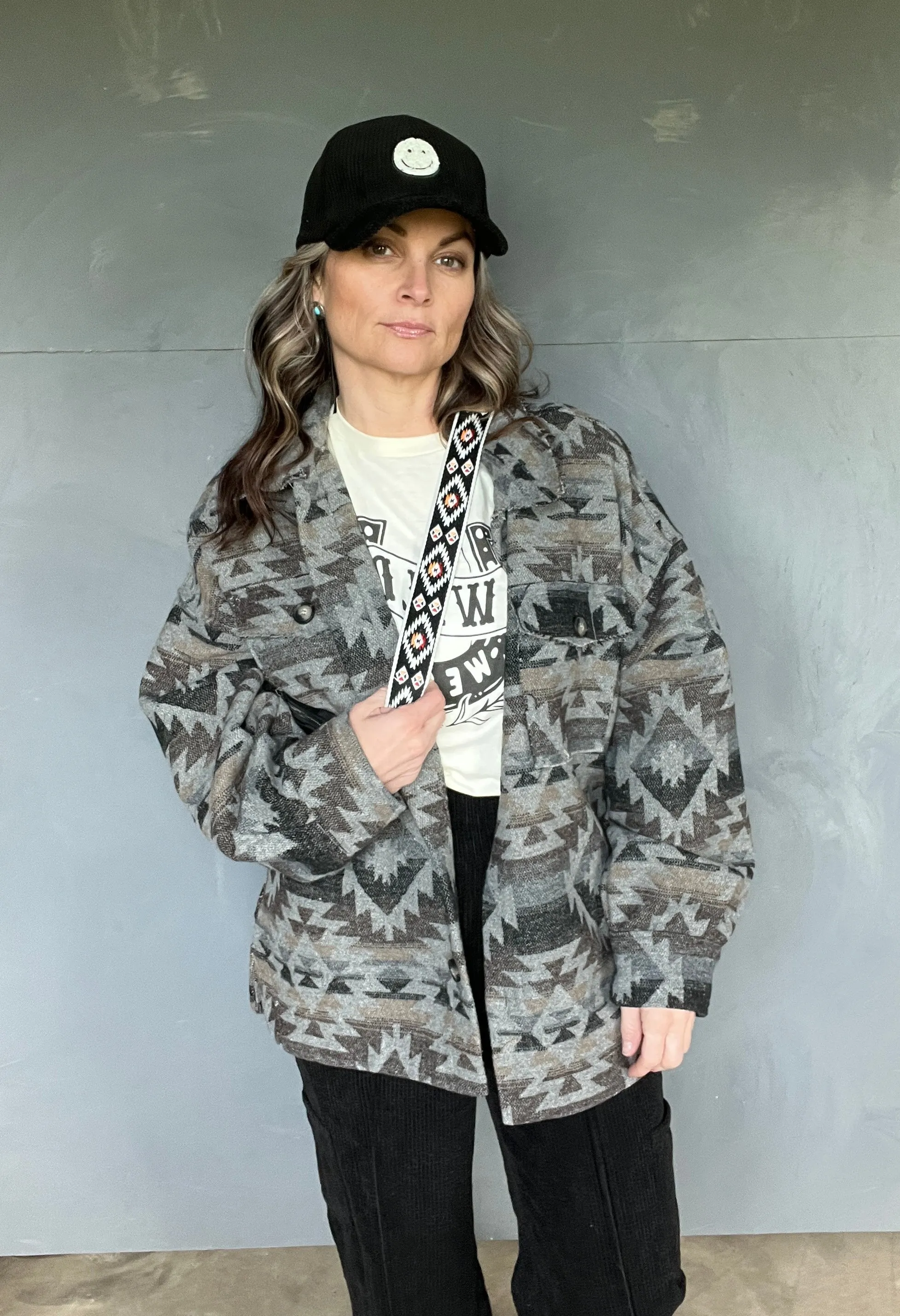 114490  GREY  AZTEC SHACKET