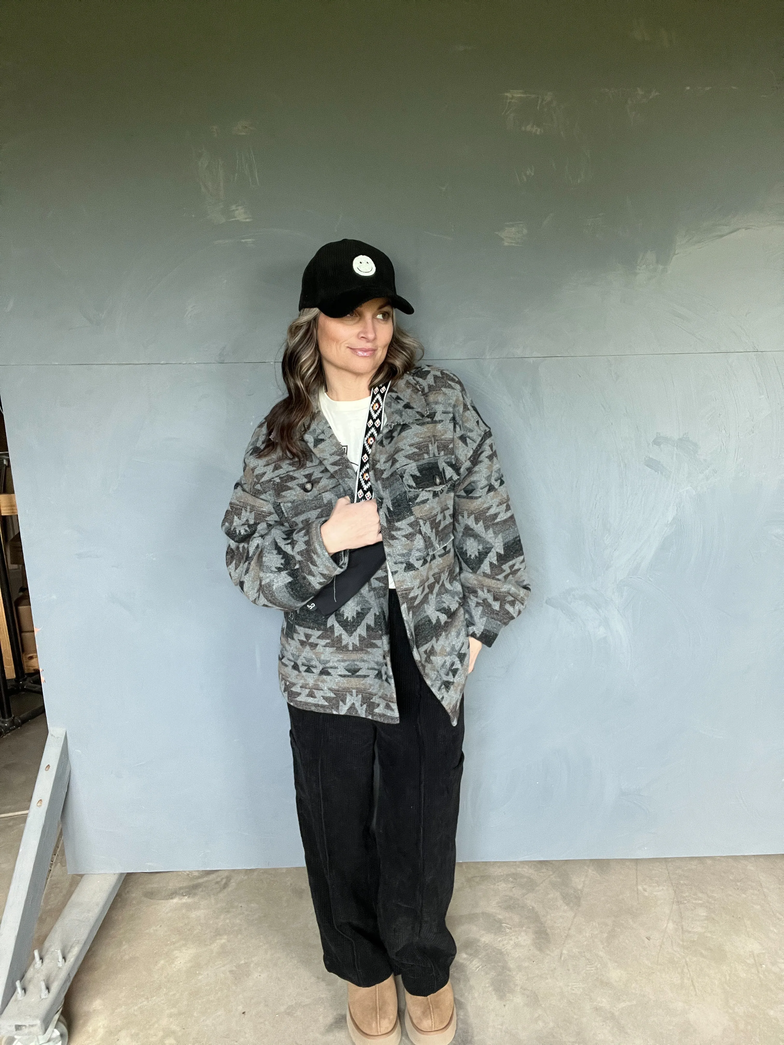 114490  GREY  AZTEC SHACKET