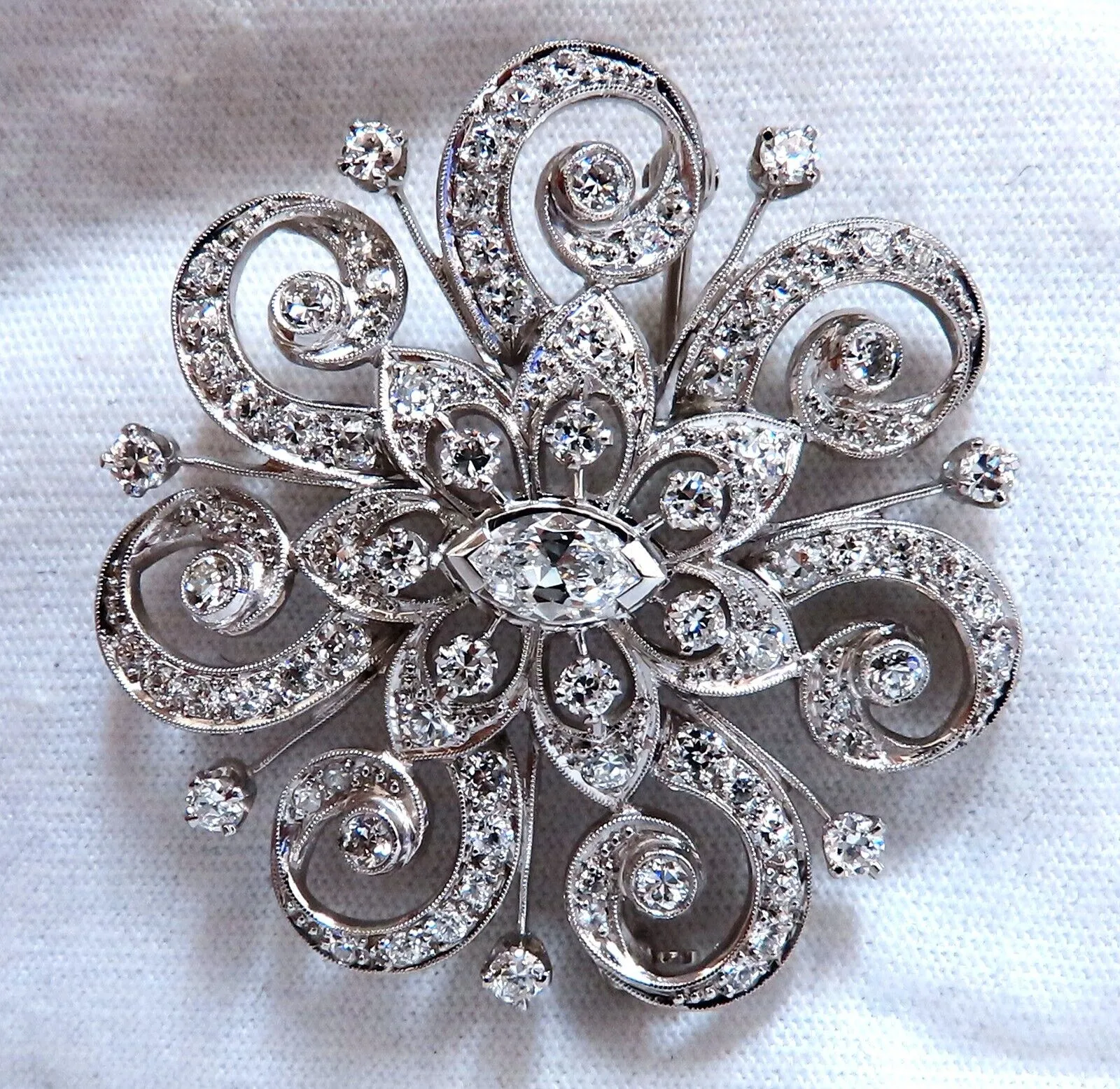 1.40ct Natural Diamonds Platinum Pin Edwardian Deco Vintage