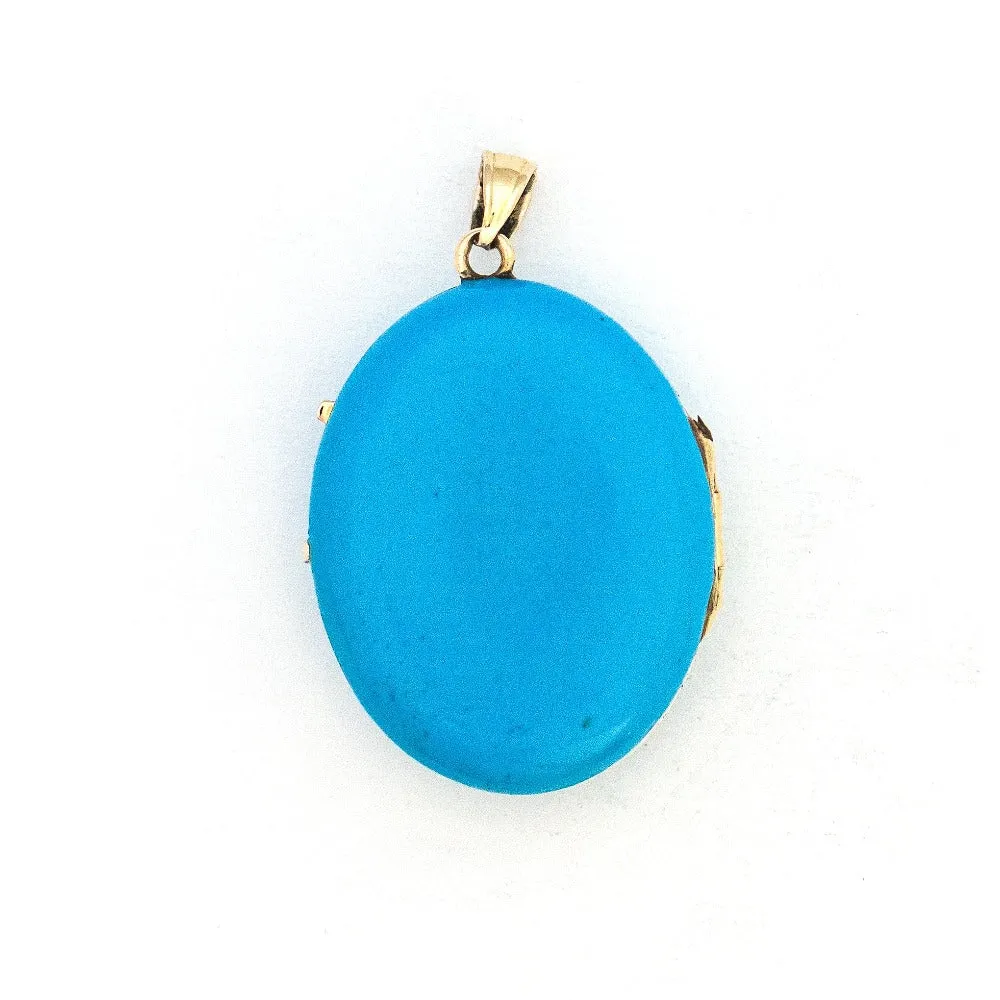14K Gold and Pearl Blue Enamel Antique Locket
