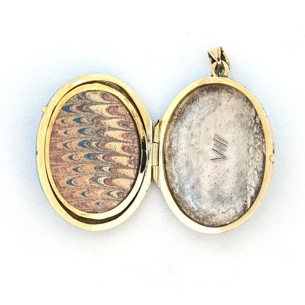 14K Gold and Pearl Blue Enamel Antique Locket