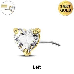 14K Gold Clear Heart CZ Push Pin Nipple Ring Replacement Ends