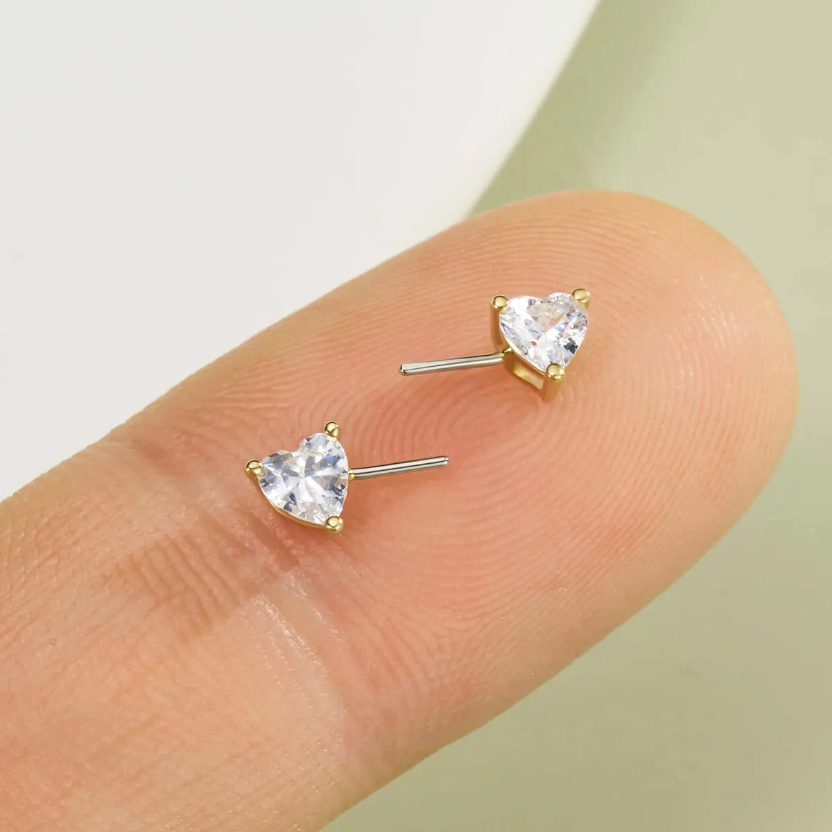 14K Gold Clear Heart CZ Push Pin Nipple Ring Replacement Ends