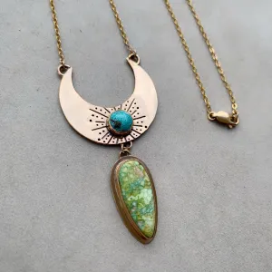 14K gold-fill cascading moon necklace with turquoise