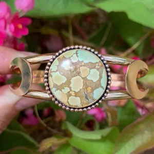 14K gold-fill triple moon cuff with treasure mountain turquoise