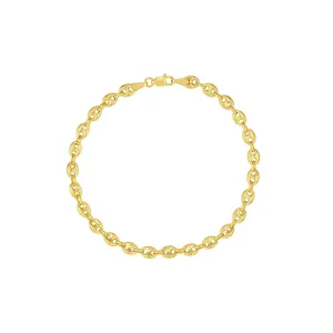 14K Gold Puff Mariner Chain Bracelet