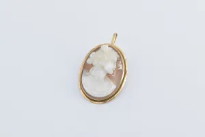 14K Oval Vintage Carved Shell Cameo Victorian Pendant/Pin Yellow Gold