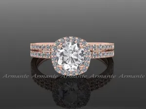 14K Rose Gold White Sapphire Wedding Ring Set