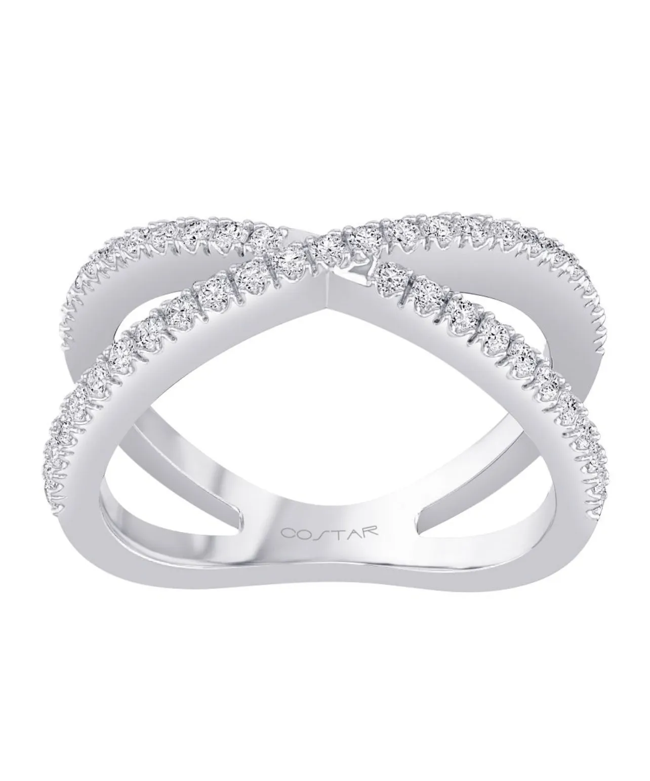 14K White Gold Crossed Diamond Band