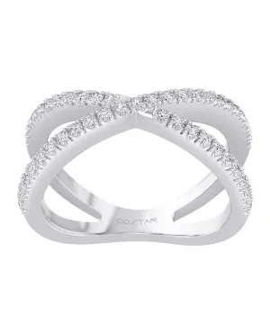 14K White Gold Crossed Diamond Band