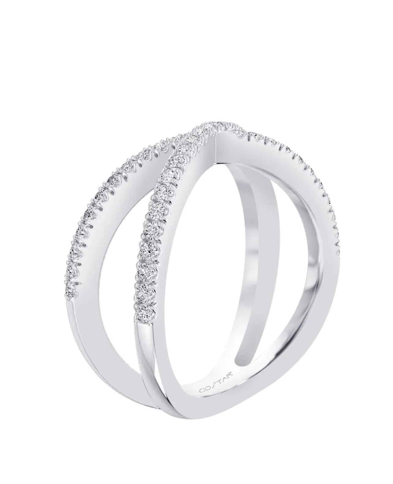 14K White Gold Crossed Diamond Band