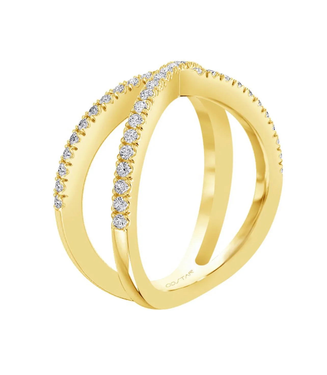 14K White Gold Crossed Diamond Band