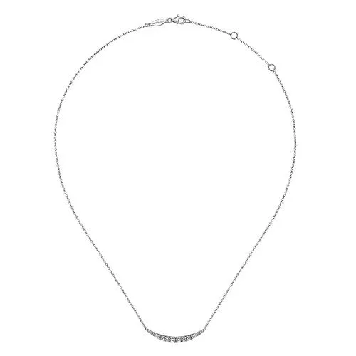 14K White Gold Curved Diamond Bar Necklace
