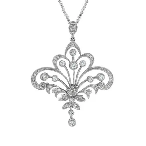 14K White Gold Edwardian Diamond Pendant on an 18" Chain
