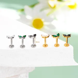 16G Leaf Style Threadless/Push Pin Flat Back Cartilage Mantis Piercing Stud Earring