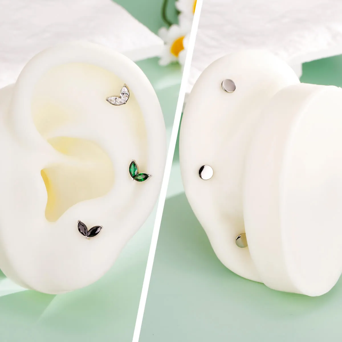 16G Leaf Style Threadless/Push Pin Flat Back Cartilage Mantis Piercing Stud Earring