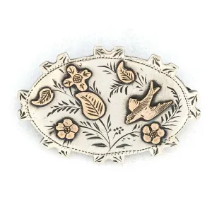 1896 English Silver & 14K Gold Victorian Pin