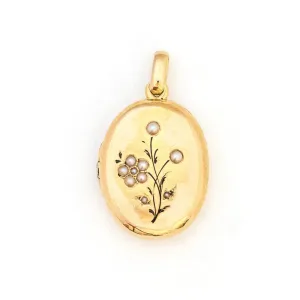 18K Gold & Pearl Floral Vintage Locket
