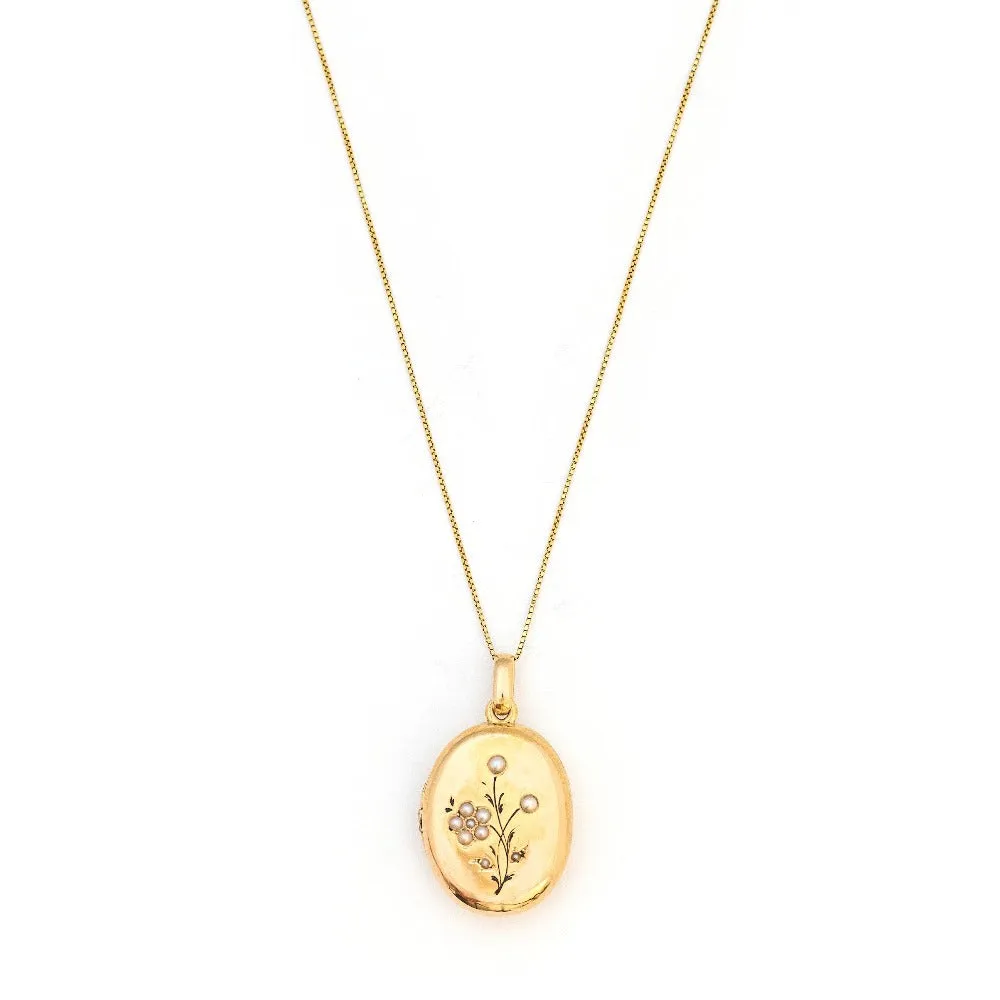 18K Gold & Pearl Floral Vintage Locket