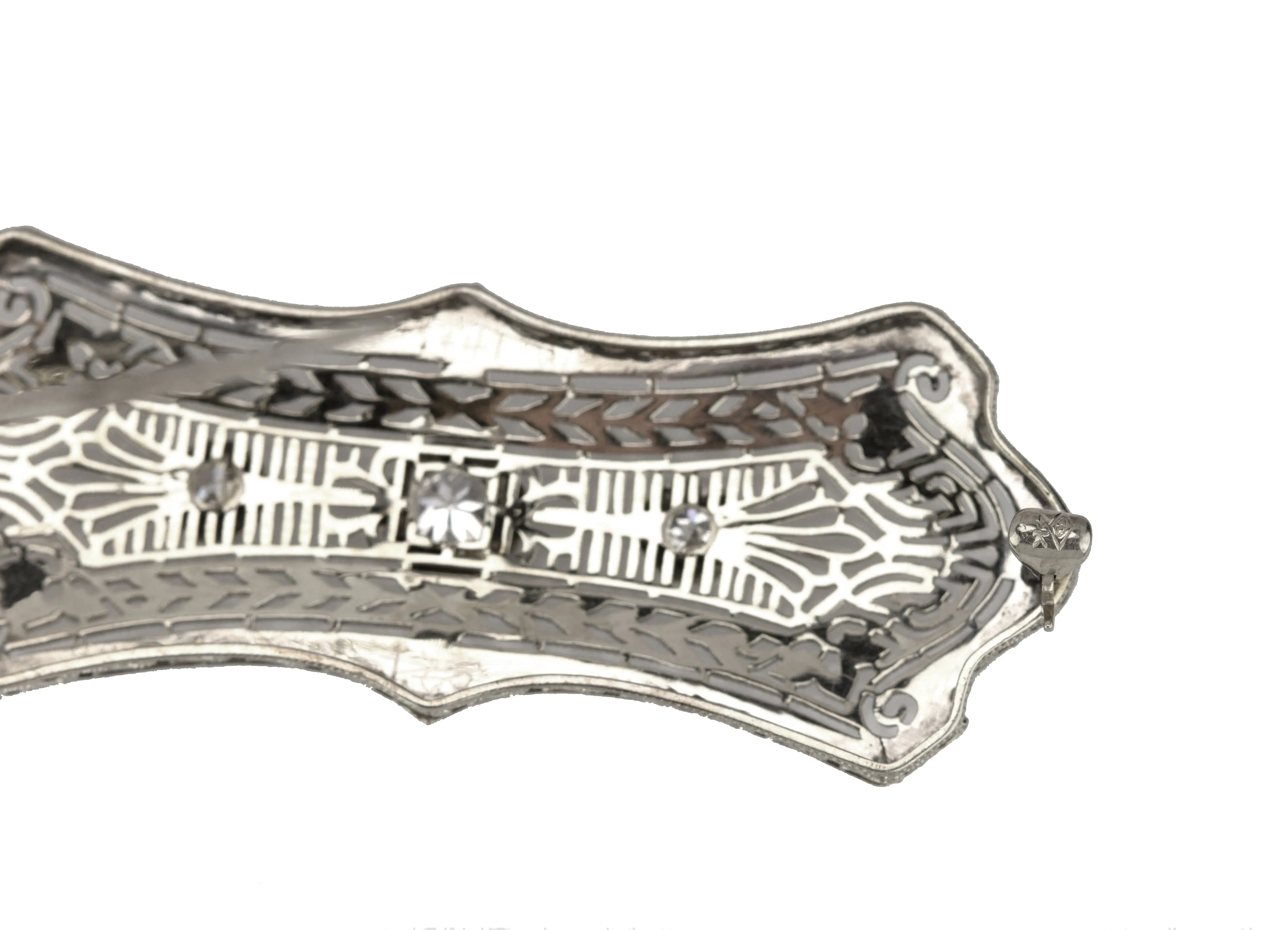 1930's Antique Art Deco 14k White Gold 0.29ctw Diamond Filigree Pin Brooch