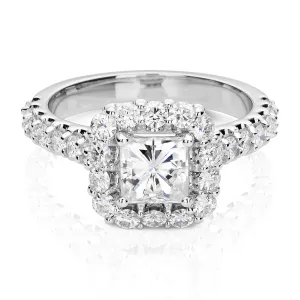 1.98 CTW DEW Square Moissanite Halo Ring in 14K White Gold
