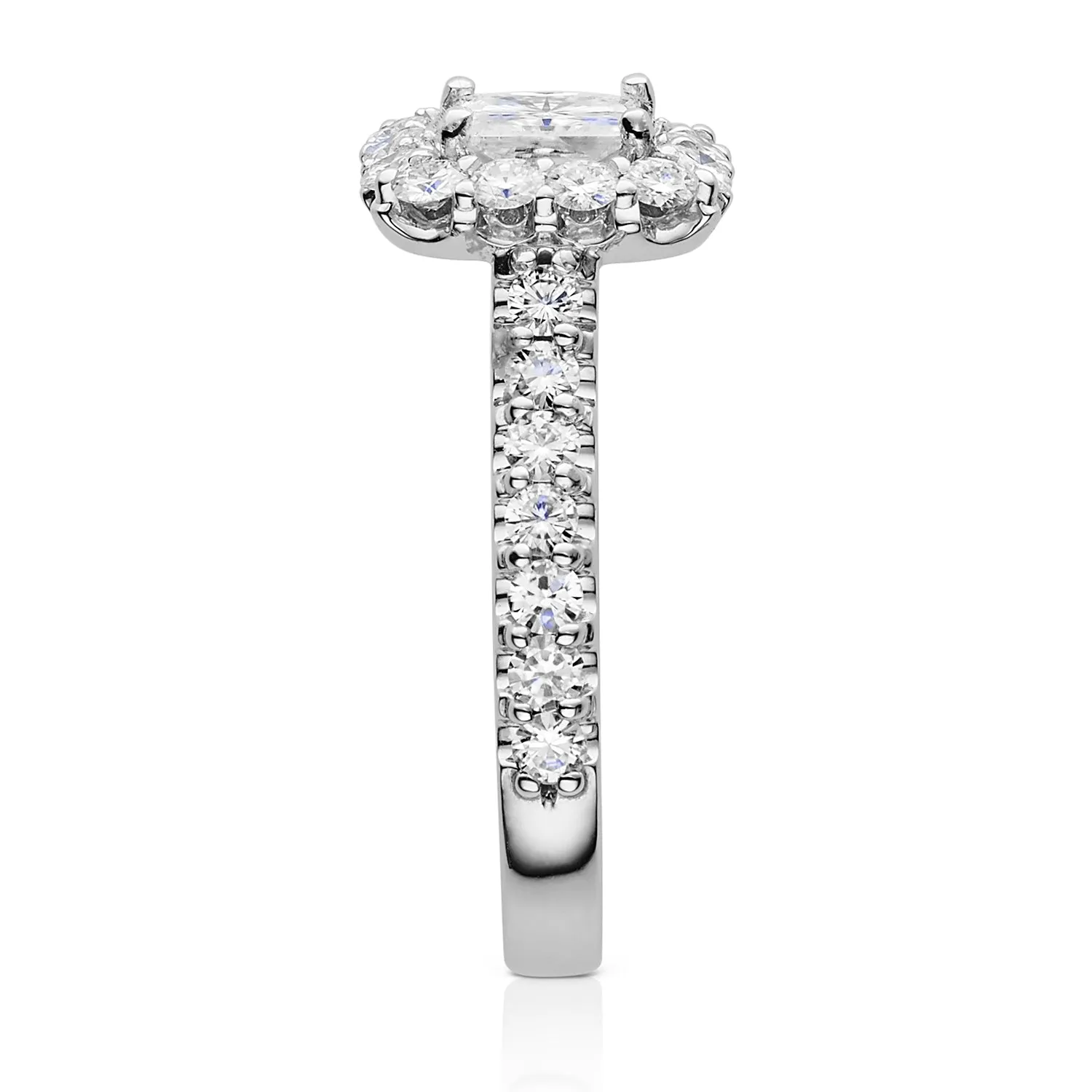 1.98 CTW DEW Square Moissanite Halo Ring in 14K White Gold
