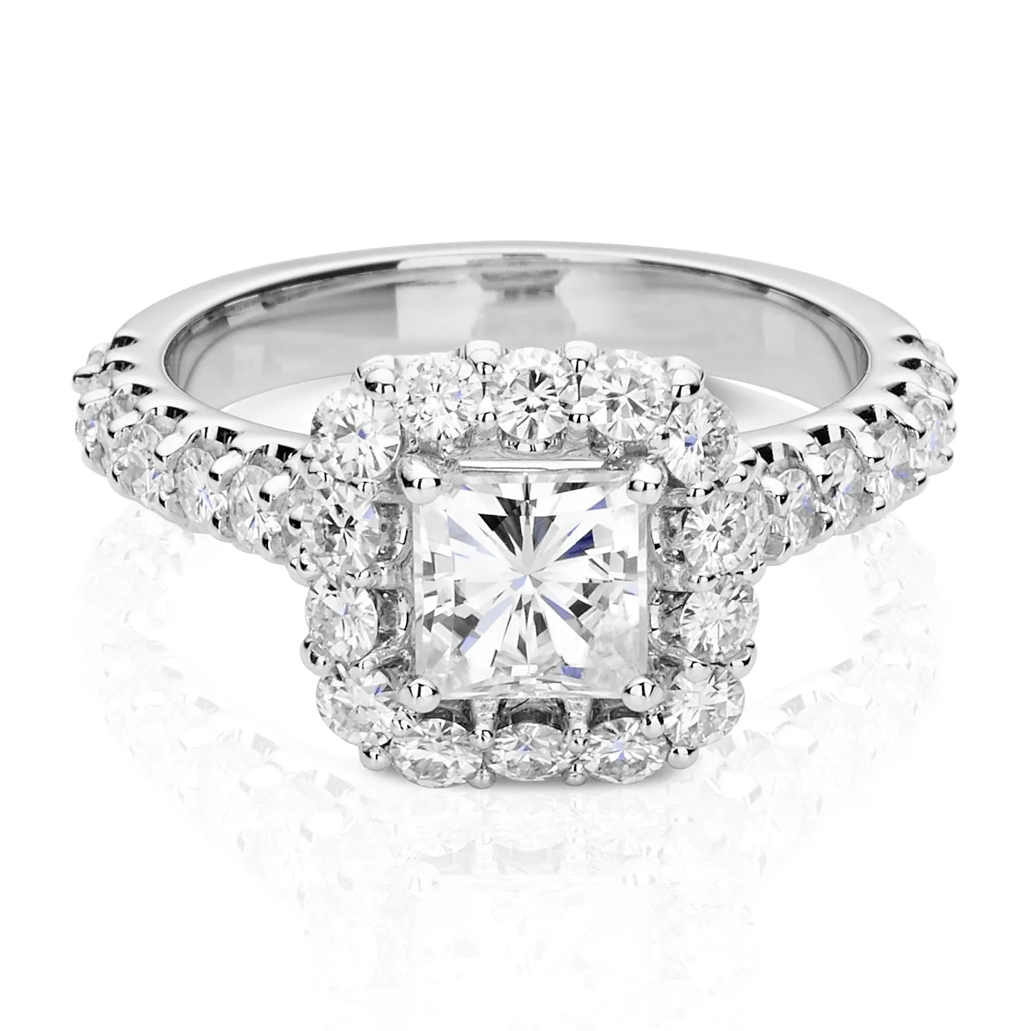 1.98 CTW DEW Square Moissanite Halo Ring in 14K White Gold