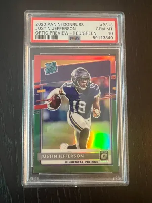 2020 Panini Donruss Justin Jefferson Optic Preview - Red / green #P313 | PSA 10 GEM MINT