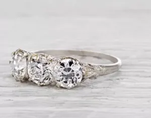 2.25 Ct Edwardian Style 3 Stone Diamond Engagement Ring VS2 F