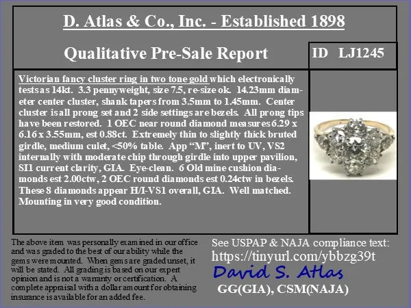 3.12ctw Victorian Diamond Cluster Ring
