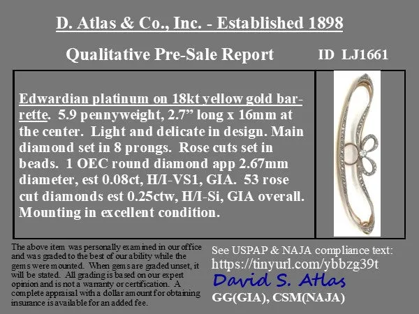 .33ctw Edwardian Diamond Barette