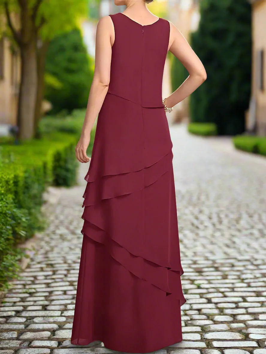 3/4 Sleeve Burgundy Two Piece A-Line Mother of the Bride Dress