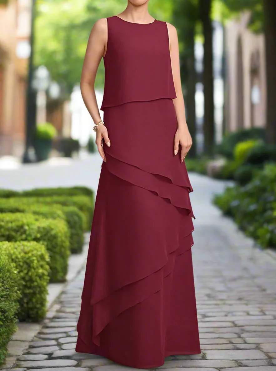 3/4 Sleeve Burgundy Two Piece A-Line Mother of the Bride Dress