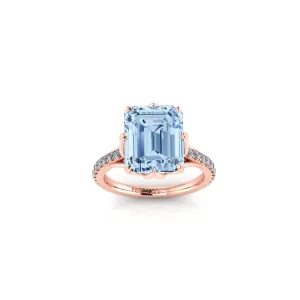 3.85 Carat Emerald Aquamarine Diamonds Pave' 18k Pink gold Ring
