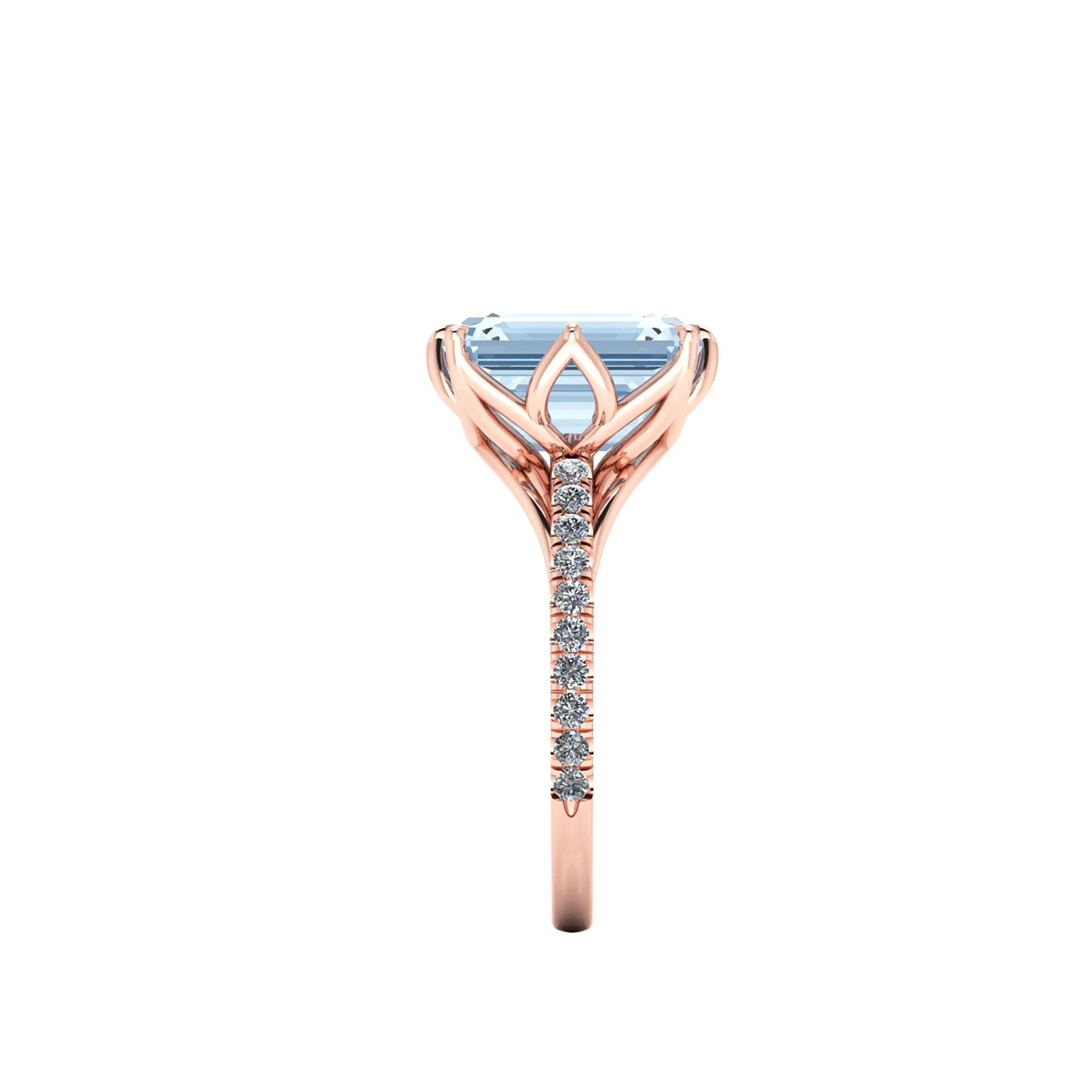 3.85 Carat Emerald Aquamarine Diamonds Pave' 18k Pink gold Ring