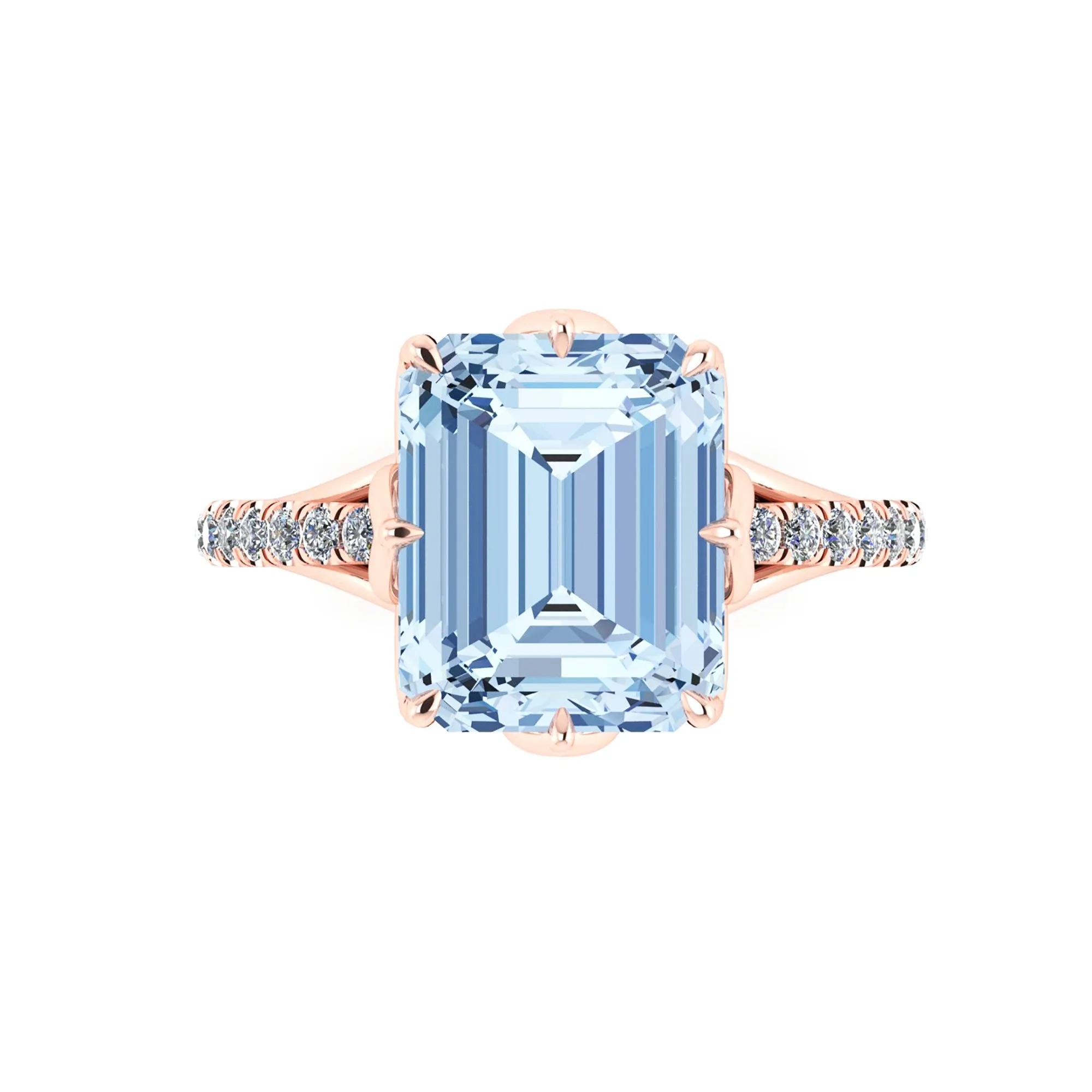3.85 Carat Emerald Aquamarine Diamonds Pave' 18k Pink gold Ring