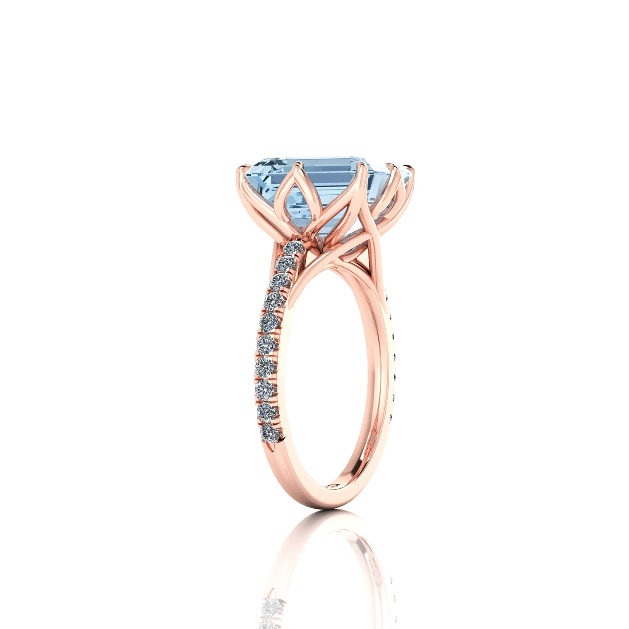 3.85 Carat Emerald Aquamarine Diamonds Pave' 18k Pink gold Ring