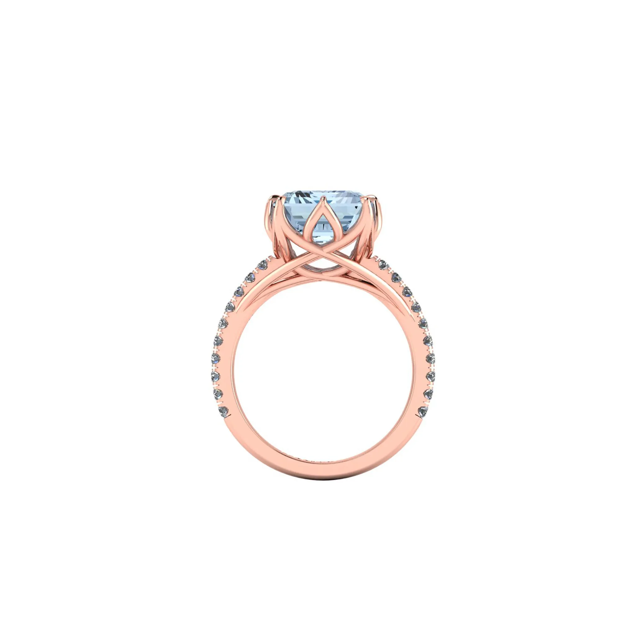 3.85 Carat Emerald Aquamarine Diamonds Pave' 18k Pink gold Ring