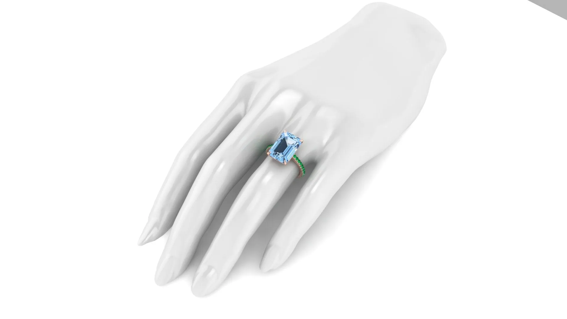 6.21 Carat Emerald Aquamarine Pave Emeralds 18 Karat Rose Gold Cocktail Ring