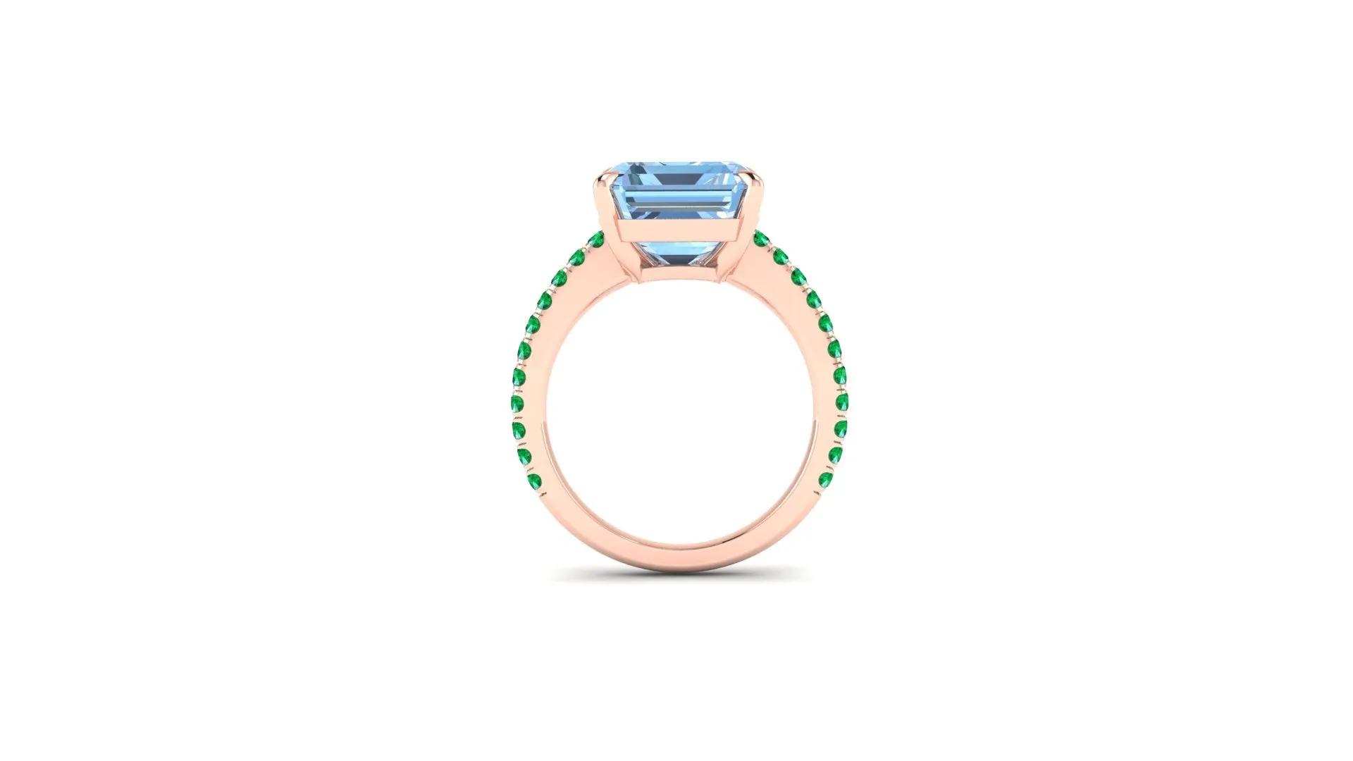6.21 Carat Emerald Aquamarine Pave Emeralds 18 Karat Rose Gold Cocktail Ring