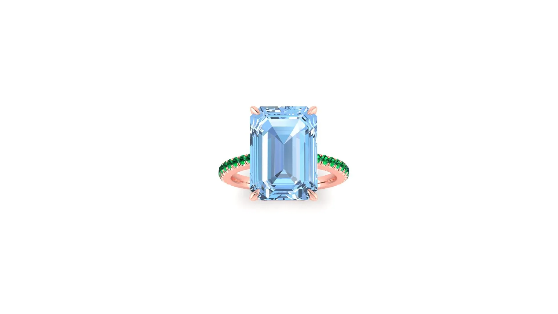 6.21 Carat Emerald Aquamarine Pave Emeralds 18 Karat Rose Gold Cocktail Ring