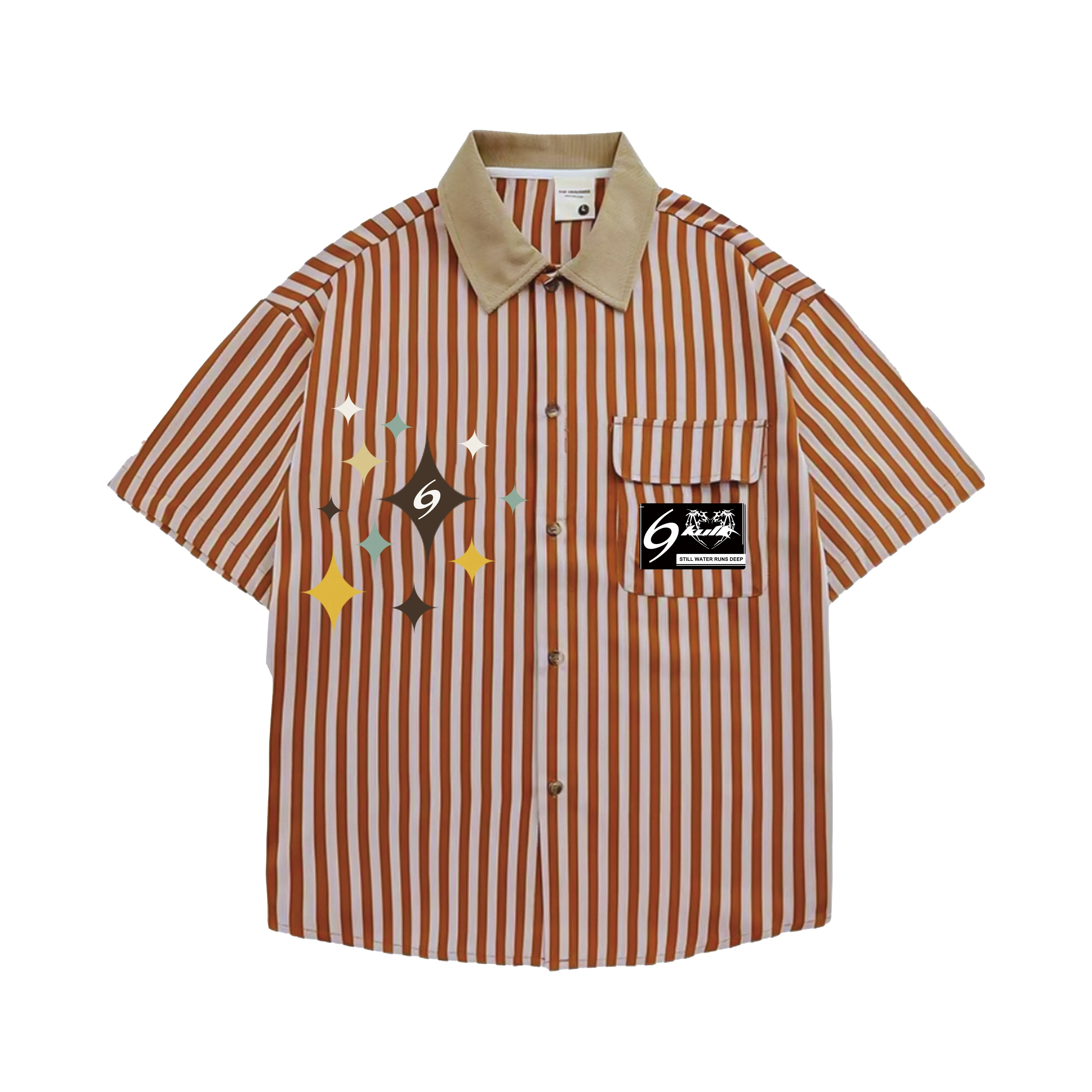 6Kull Preppy Striped Star Embroidered Shirt