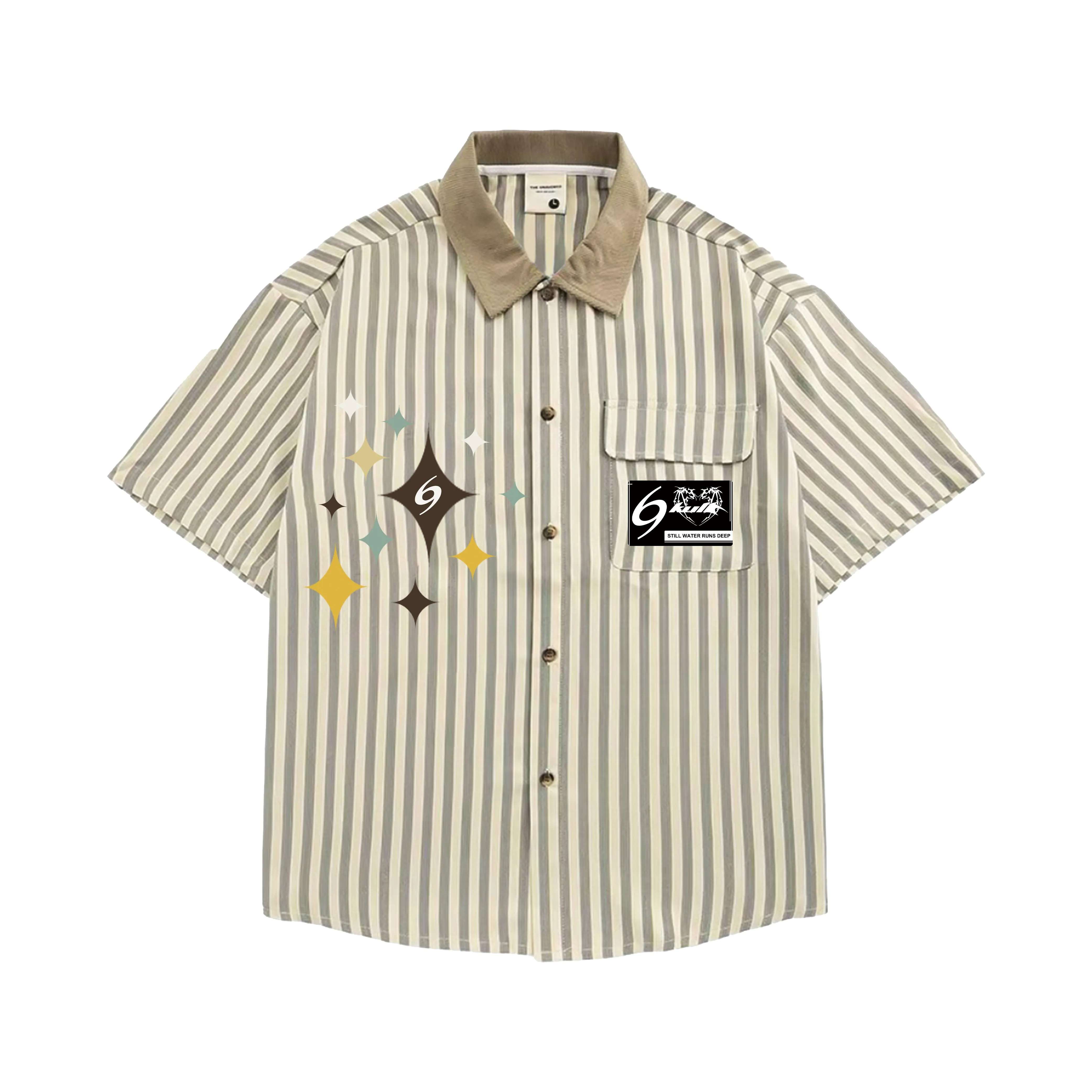 6Kull Preppy Striped Star Embroidered Shirt