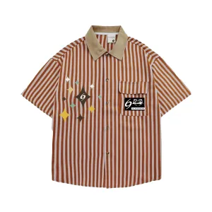 6Kull Preppy Striped Star Embroidered Shirt