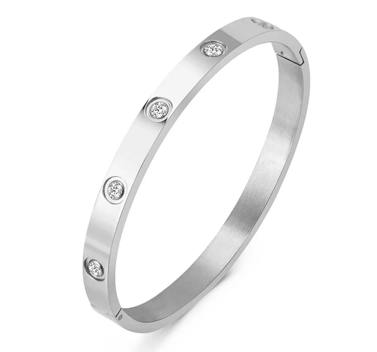 6mm Crystal Silver Bracelet – High-Quality Classic Stainless Steel Rhinestone Bangle – Elegant Style Jewelry