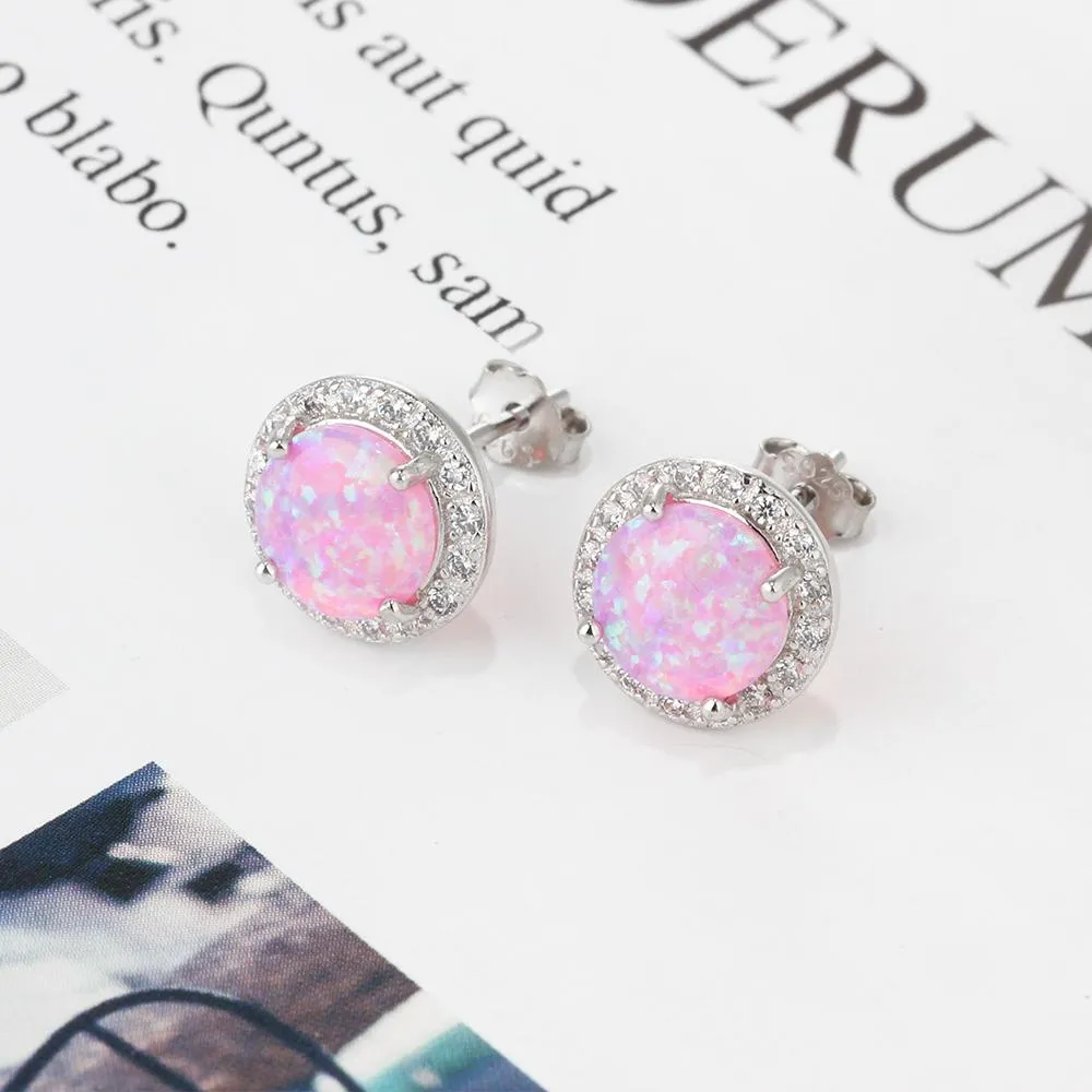 925 Sterling Silver Fashion Earrings for Women – 10mm Blue Opal Stone – Ocean Style Stud Earrings – Trendy Jewelry Gift for Her