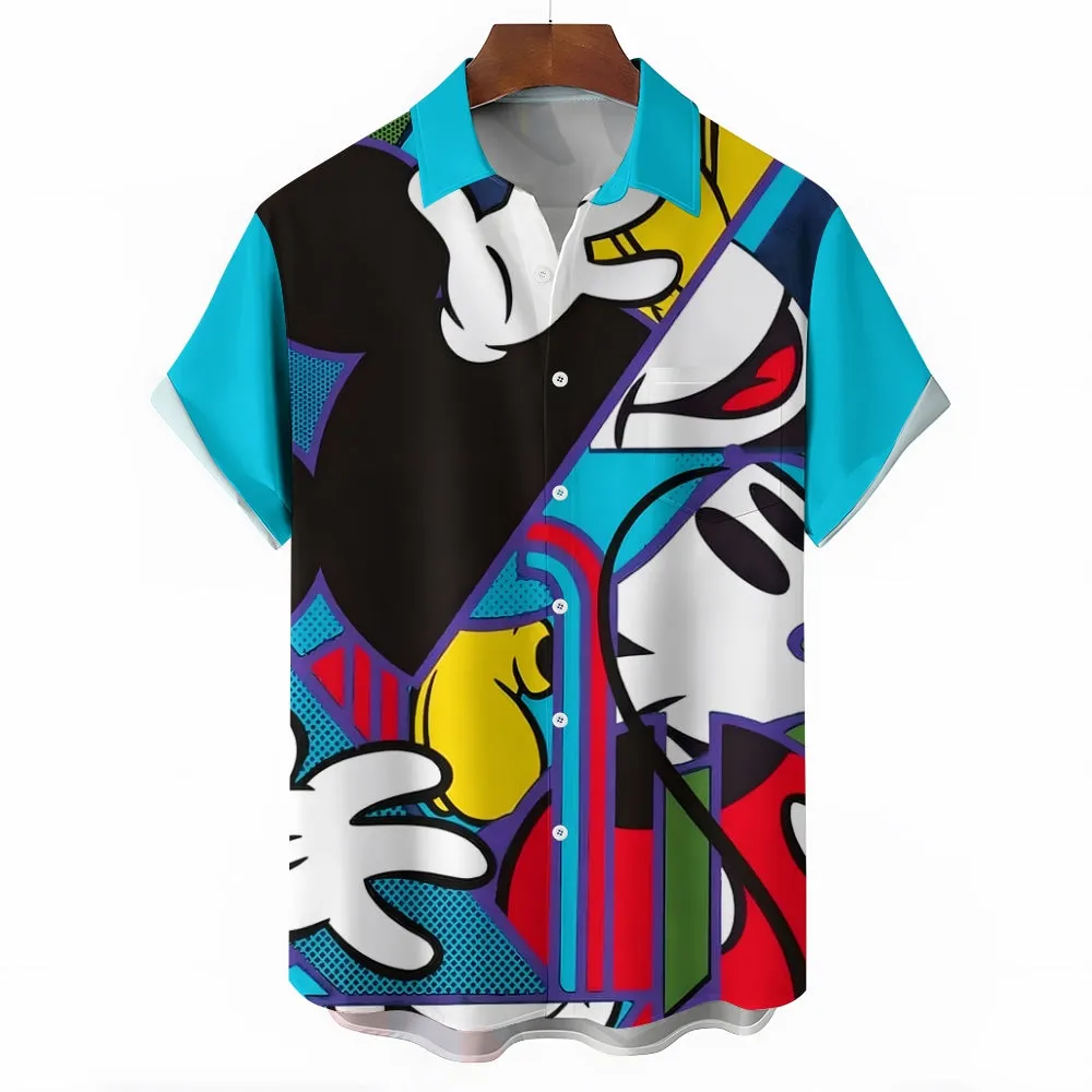 Abstract Colorful Cartoon Mouse Cartoon Print Casual Short Sleeve Shirt 2406002462