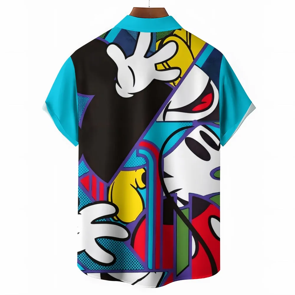 Abstract Colorful Cartoon Mouse Cartoon Print Casual Short Sleeve Shirt 2406002462