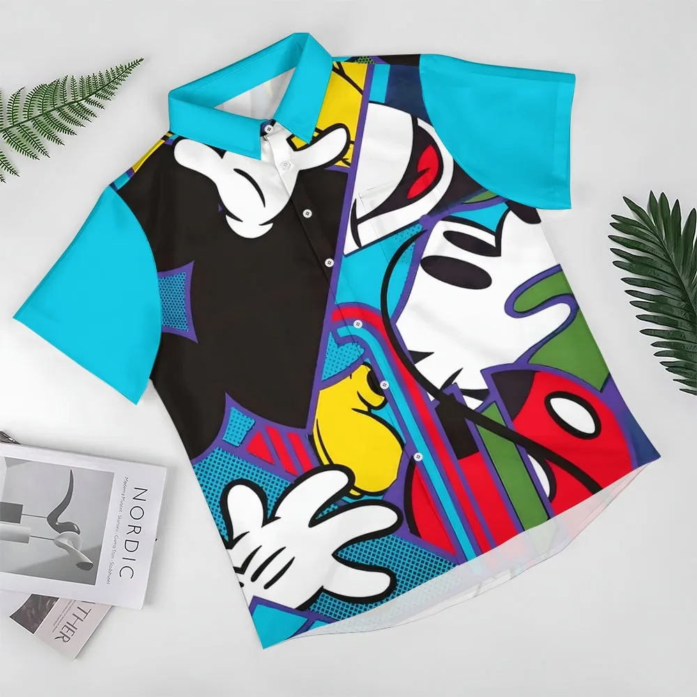 Abstract Colorful Cartoon Mouse Cartoon Print Casual Short Sleeve Shirt 2406002462